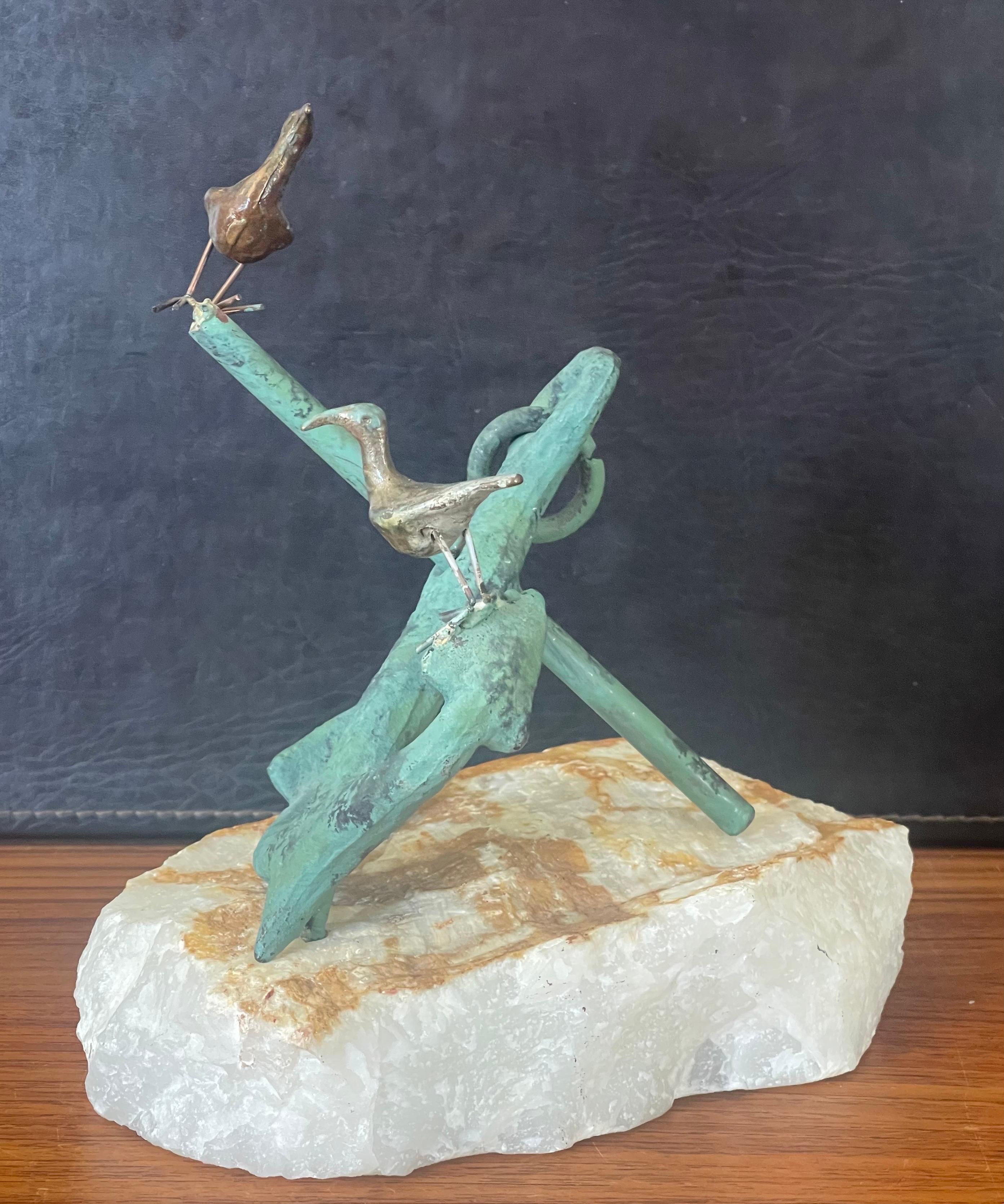 A very nice mixed metals on quartz base anchor and sea gulls sculpture by C. Jere for Artisian House, circa 1971. The piece is in great vintage condition with a wonderful patina and measures 8.5