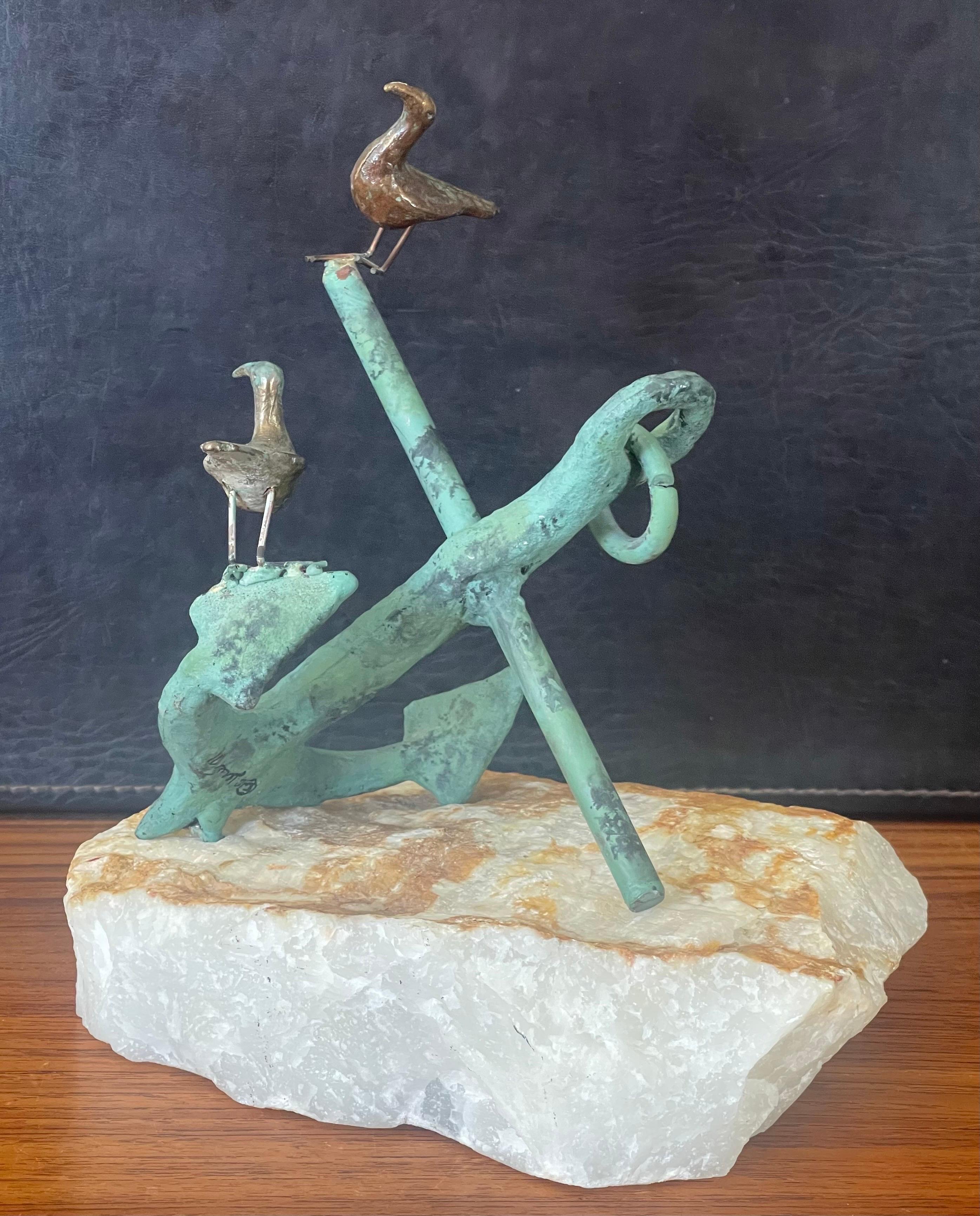 Mid-Century Modern Mixed Metals on Quartz Anchor Sculpture by C. Jere for Artisian House For Sale