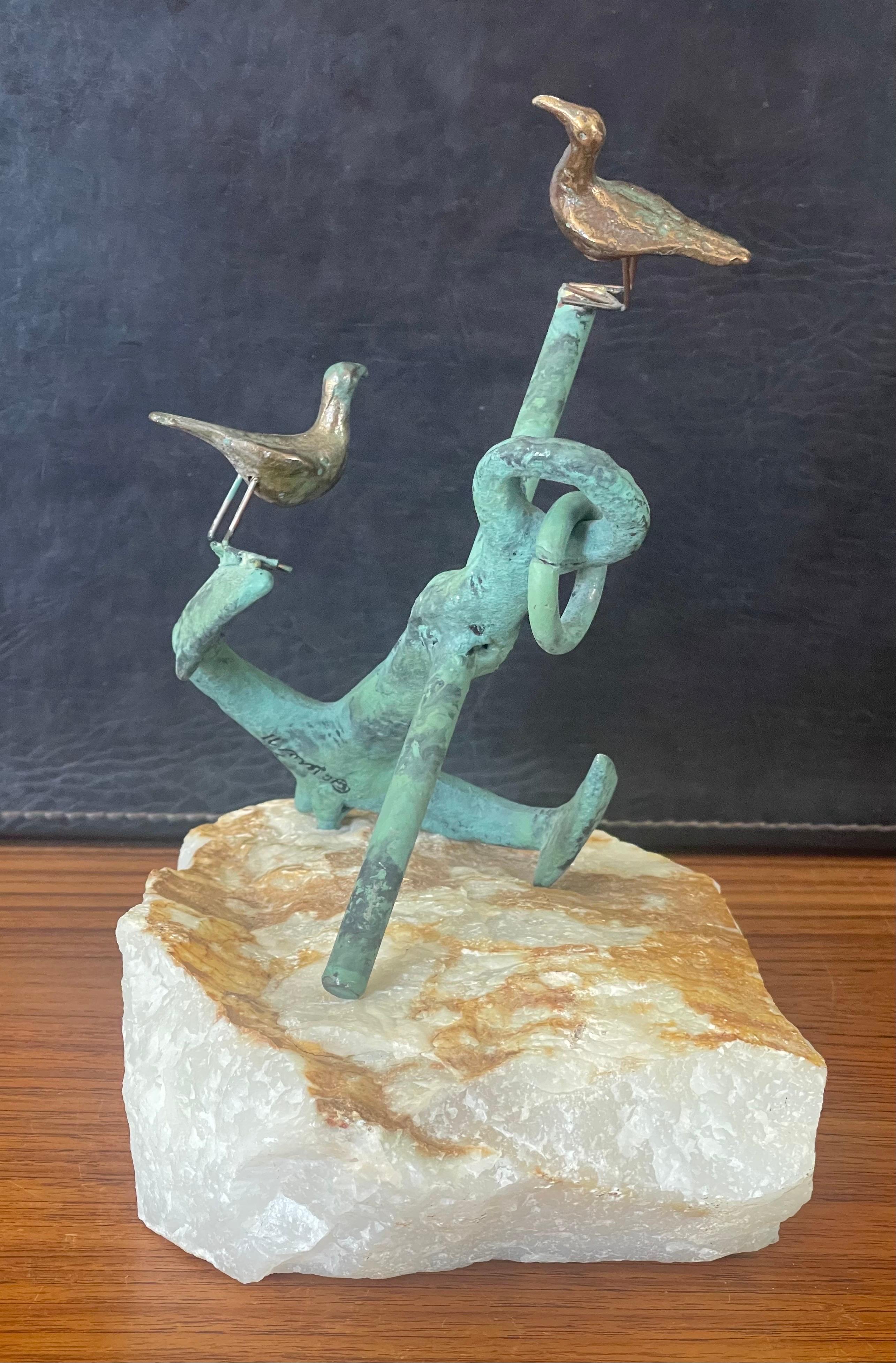 Mixed Metals on Quartz Anchor Sculpture by C. Jere for Artisian House In Good Condition For Sale In San Diego, CA