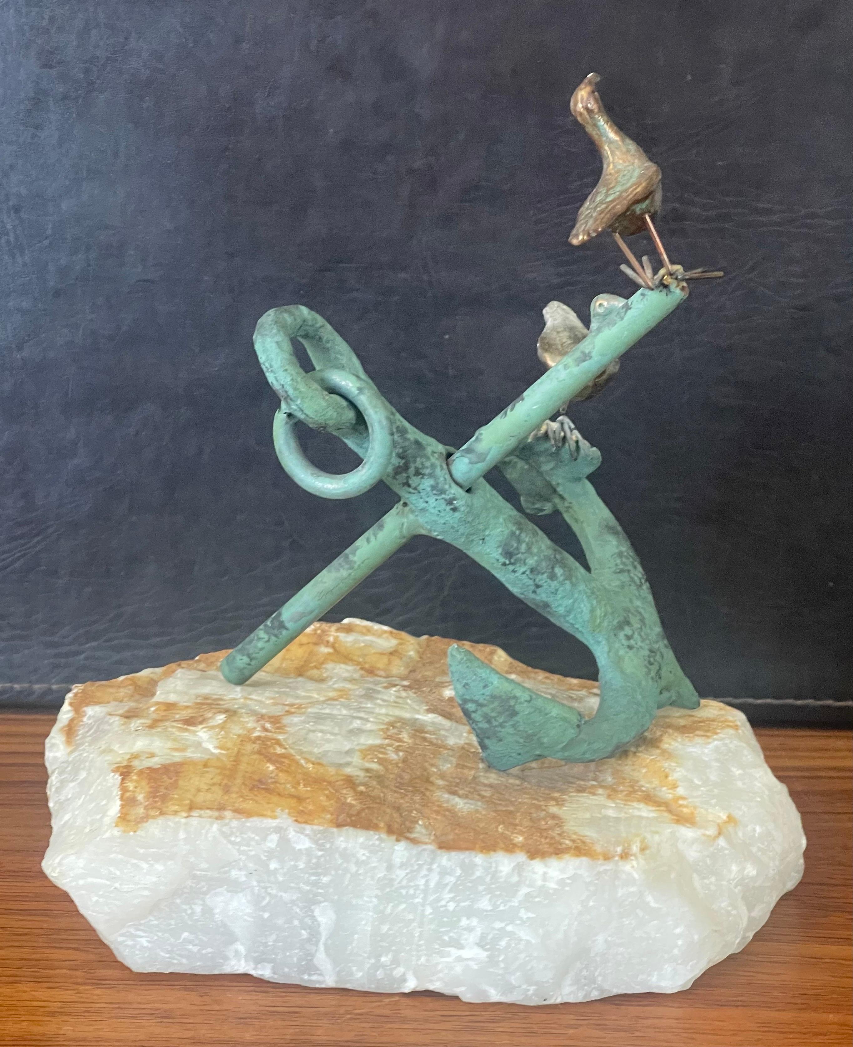 Laiton Sculpture d'ancre en alliage de métaux mélangés sur quartz de C. Jere pour Artisian House en vente