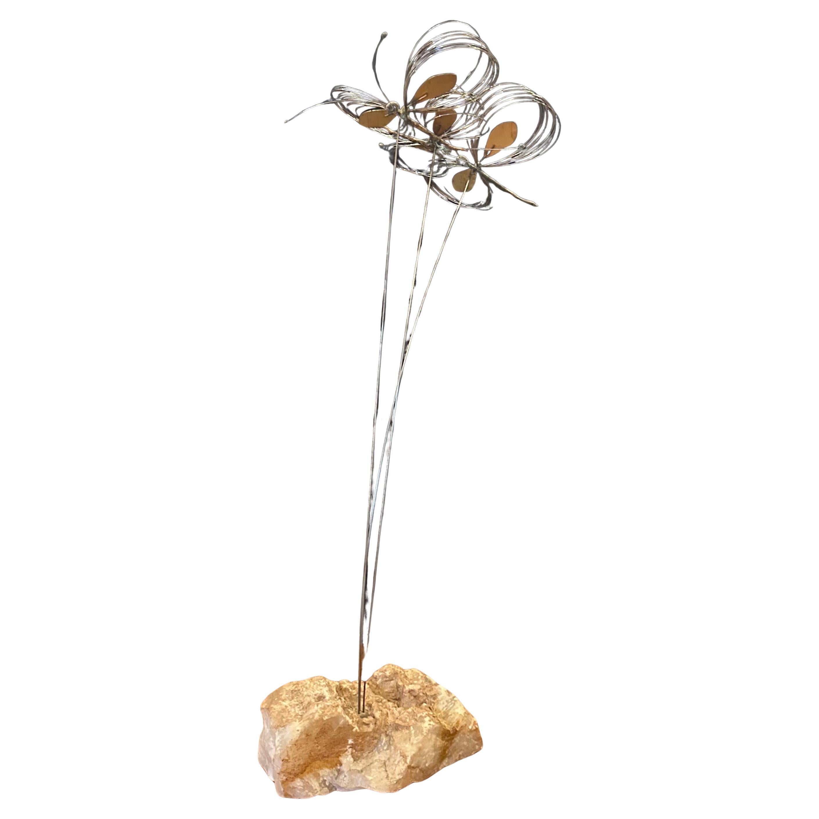 Sculpture de libellule en alliage sur quartz de C. Jere pour Artisian House en vente 5