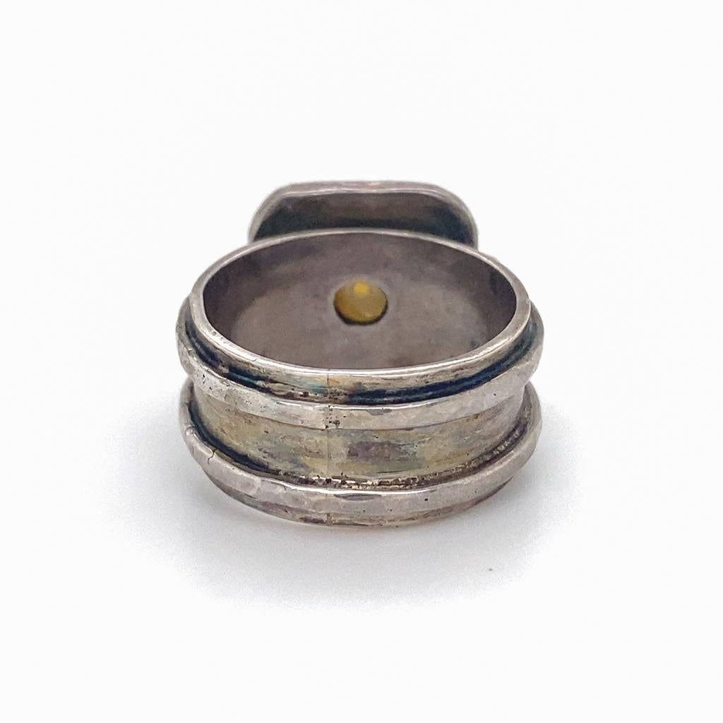Mixed Metals Pearl Ring, Sterling & 14K Yellow Gold, Mabe Pearl Etruscan Revival For Sale 1