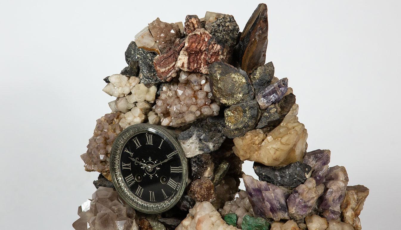 20th Century Mixed Mineral Clock with Key