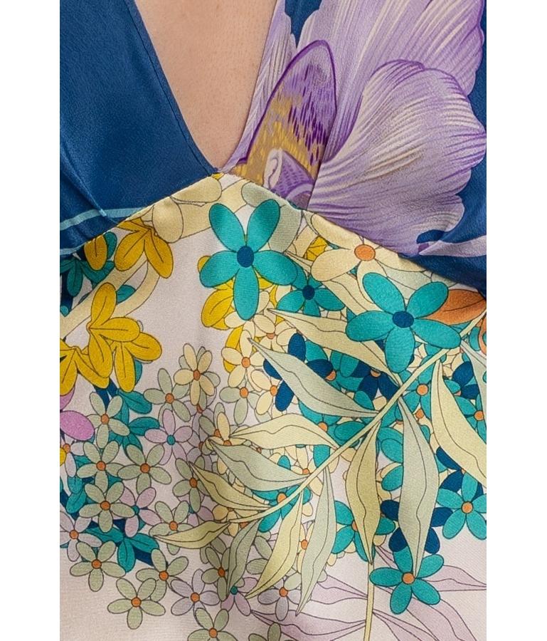 Vestito a 2 sciarpe in seta blu e colori pastello misti in vendita 4