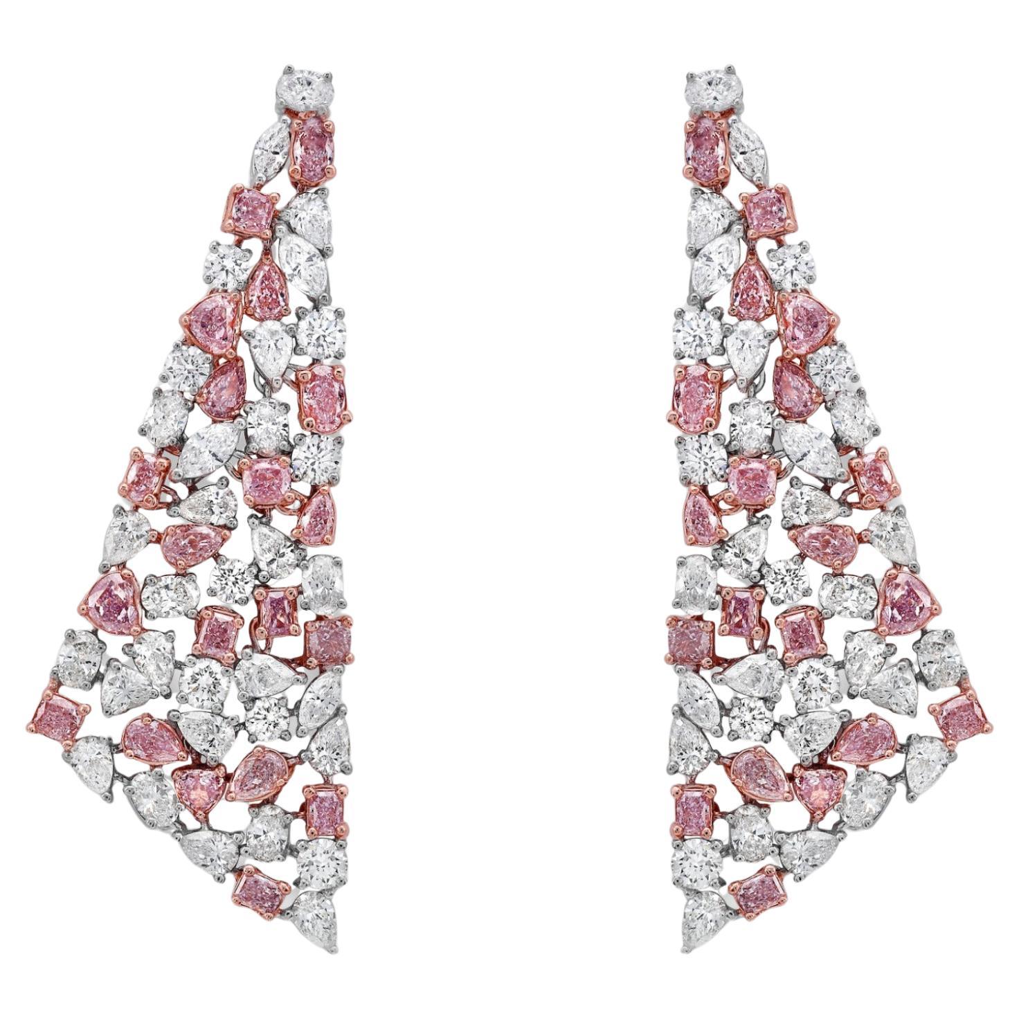 Orecchini a lampadario con diamanti bianchi e rosa misti