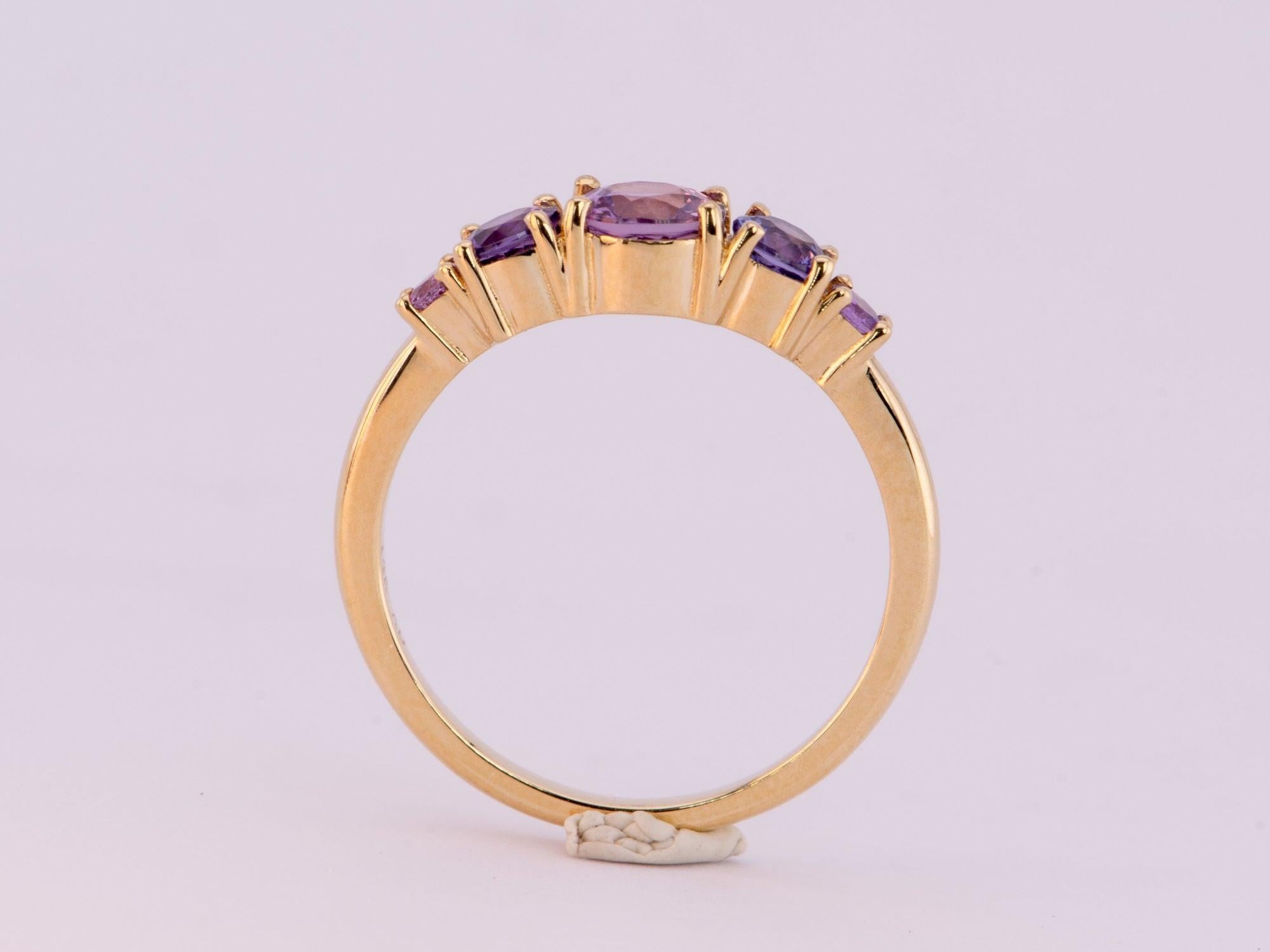 Round Cut Mixed Pink Purple Lavender Sapphire 5-Stone Band 14K Gold For Sale