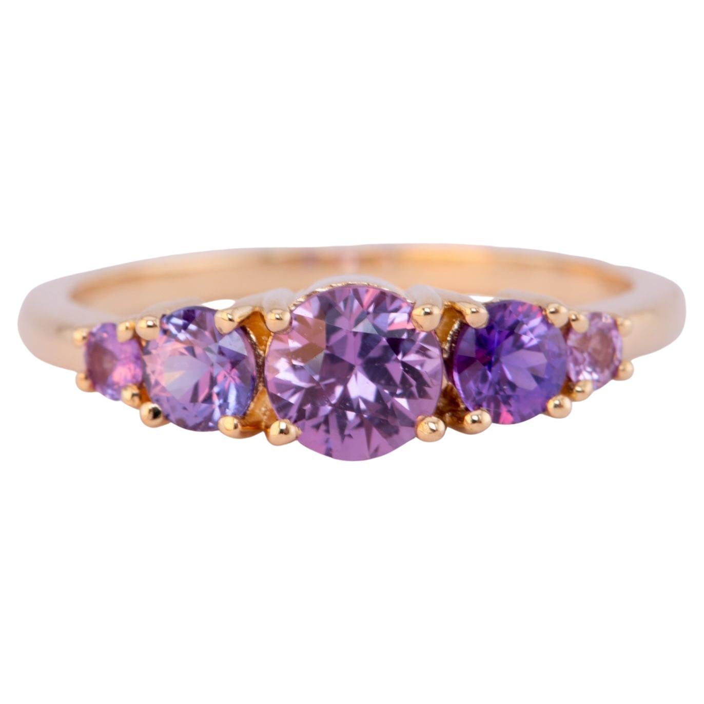 Mixed Pink Purple Lavender Sapphire 5-Stone Band 14K Gold For Sale