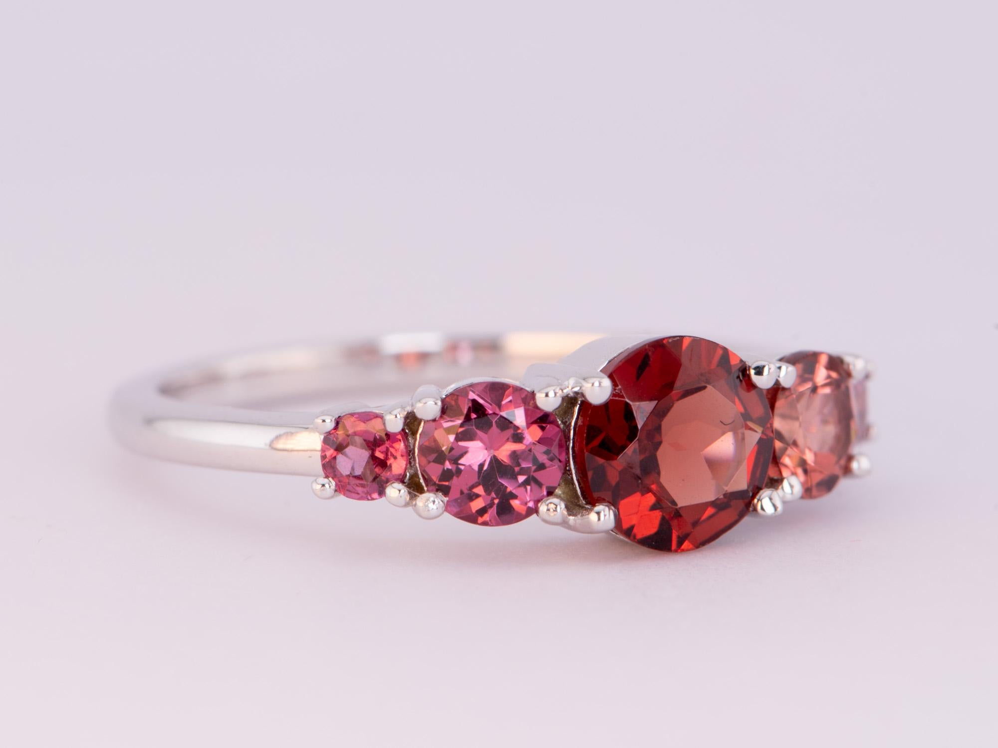 ♥ Mixed Garnet 5-Stone Band 14K Gold
♥ The item measures 5.2mm in length, 17mm in width, and 4.2mm in height.
♥ Material: 14K Gold
♥ Gemstone: Sapphire, 1.87ct total 
♥ You are buying option B from the pictures, US size 7 (Free resizing up or down 1