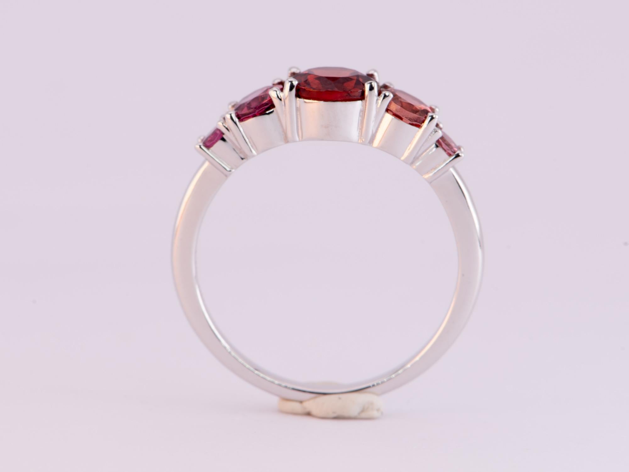 Round Cut Mixed Pink Red Garnet 5-Stone Band 14K Gold R5069 For Sale