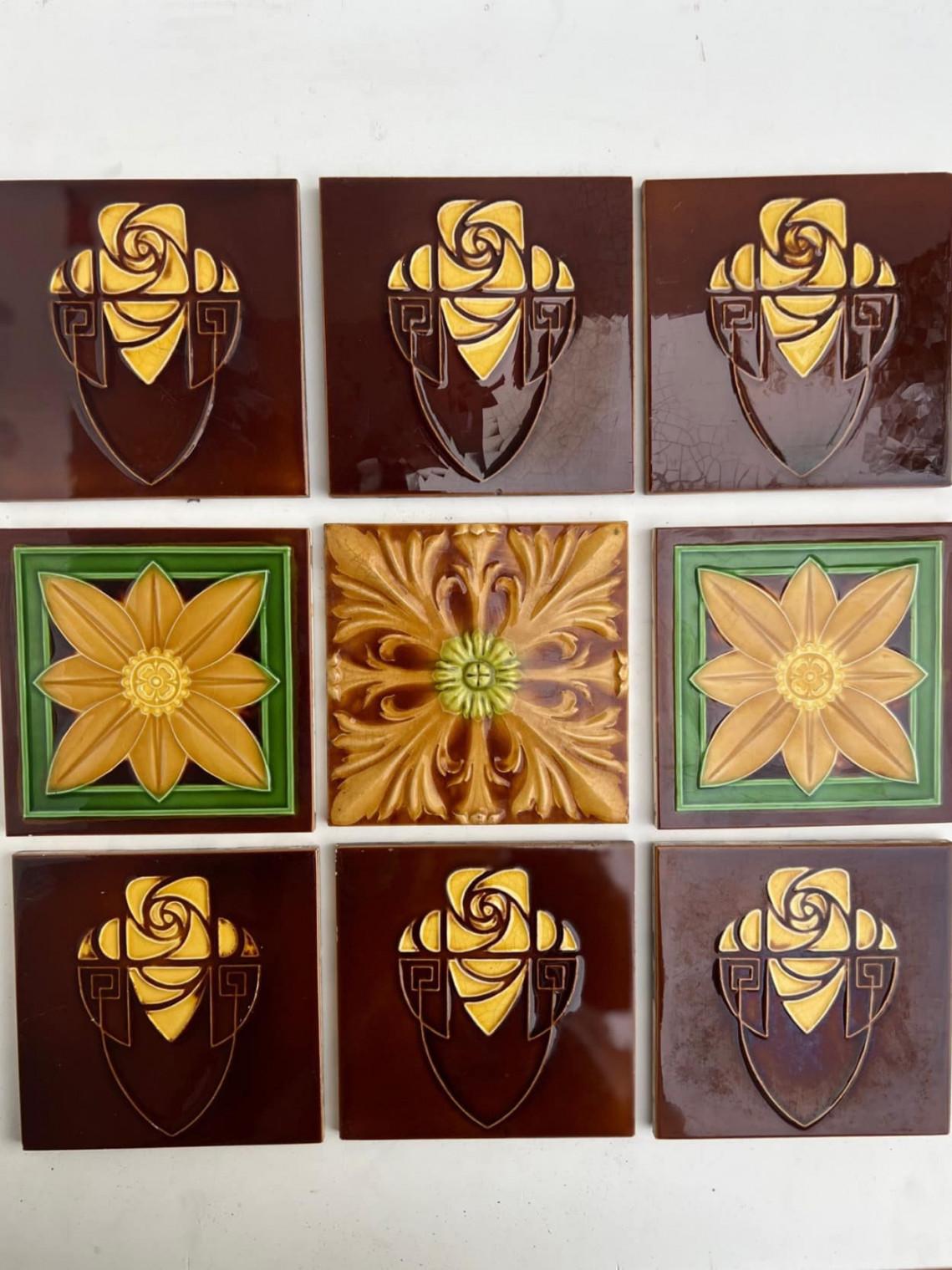 Mixed Relief Art Deco Tiles by Gilliot Hemiksem, circa 1920 For Sale 3