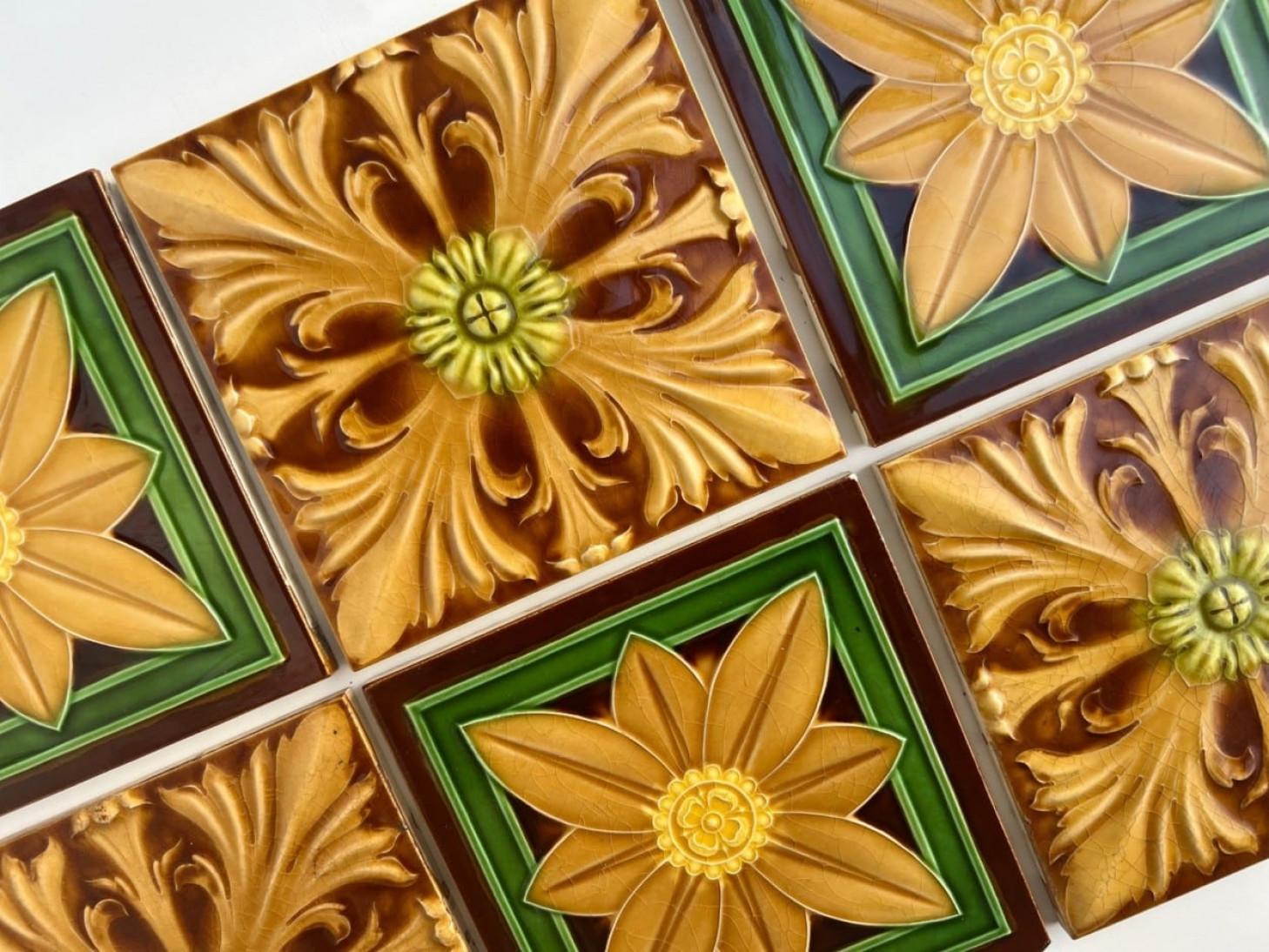 Mixed Relief Art Deco Tiles by Gilliot Hemiksem, circa 1920 For Sale 5
