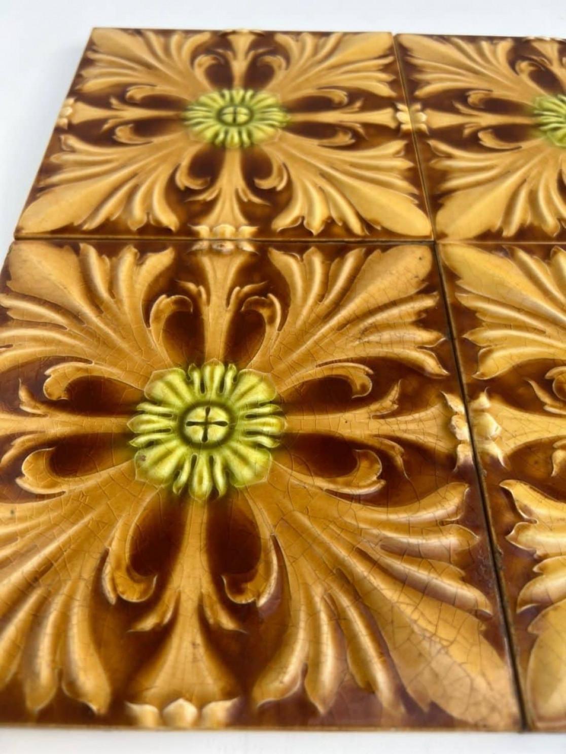 Belgian Mixed Relief Art Deco Tiles by Gilliot Hemiksem, circa 1920 For Sale