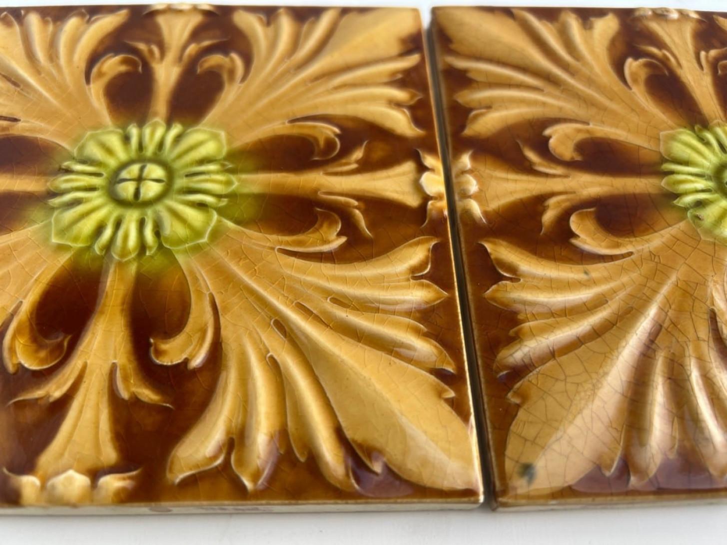 Mixed Relief Art Deco Tiles by Gilliot Hemiksem, circa 1920 In Good Condition For Sale In Rijssen, NL