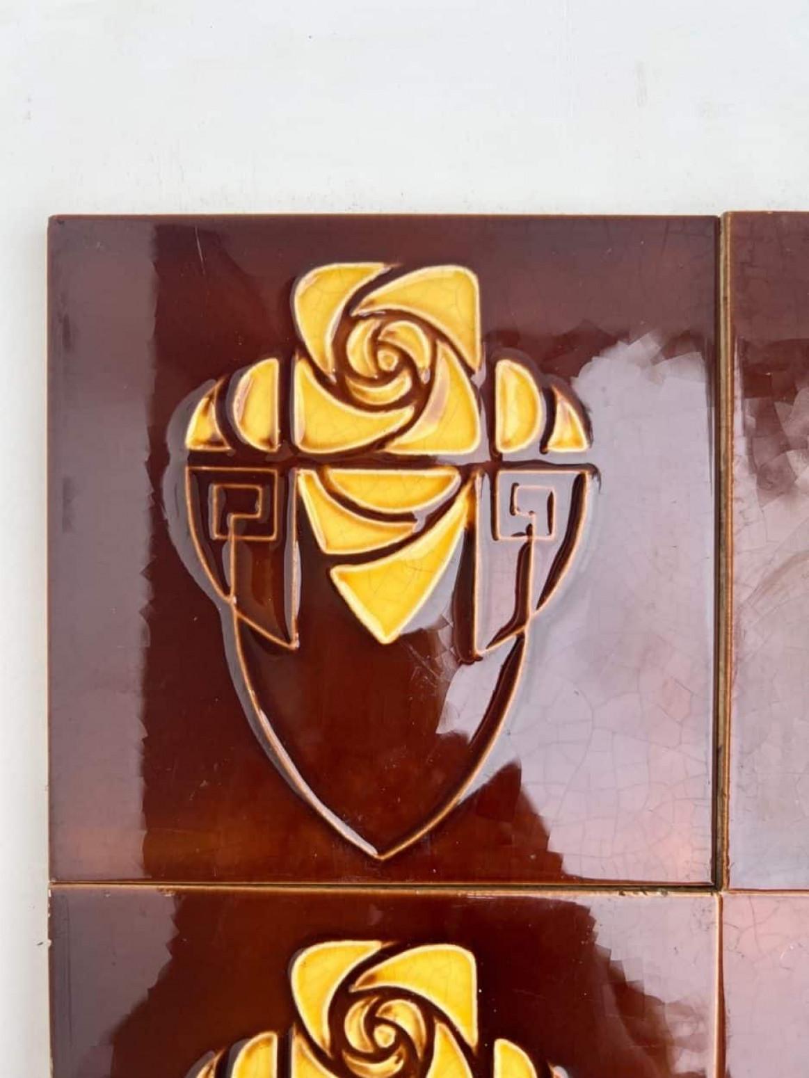 Early 20th Century Mixed Relief Art Deco Tiles by Gilliot Hemiksem, circa 1920 For Sale