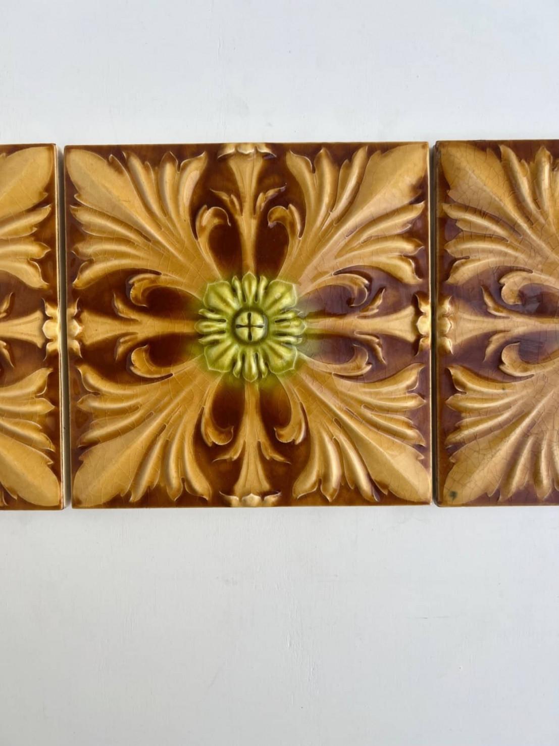 Mixed Relief Art Deco Tiles by Gilliot Hemiksem, circa 1920 For Sale 2