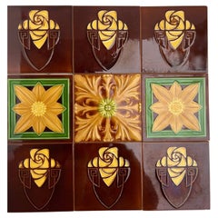 Mixed Relief Art Deco Tiles by Gilliot Hemiksem, circa 1920