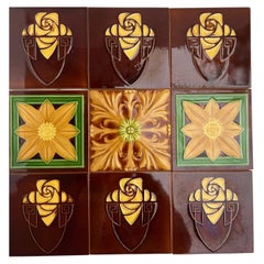 Mixed Relief Art Deco Tiles by Gilliot Hemiksem, circa 1920