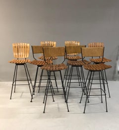 Mixed Set of Eight Arthur Umanoff Swivel Bar Height Stools