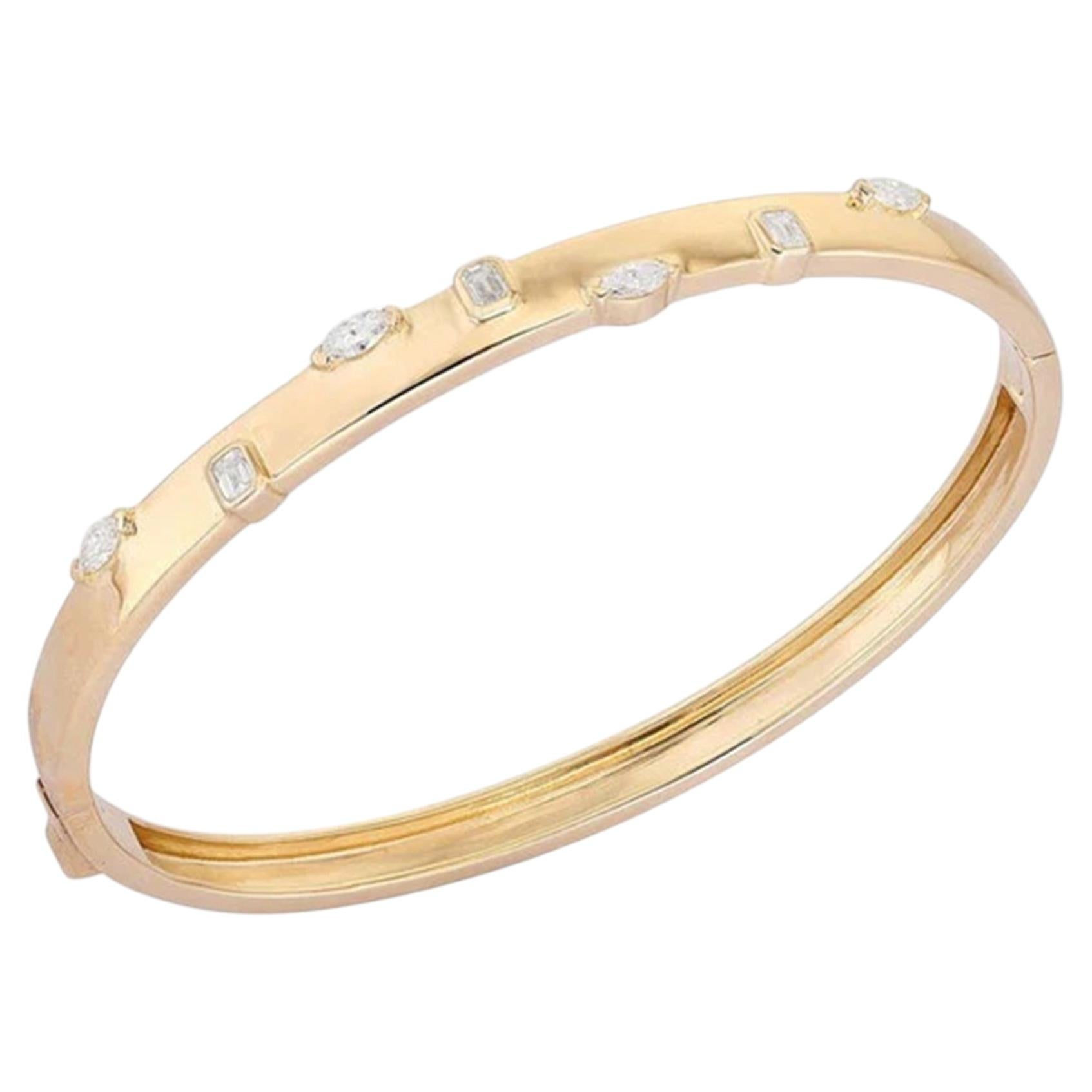 Mixed Shape 14K (or 18k upon request) Yellow Gold Diamond Accent Bangle Bracelet