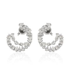 Mixed Shape 4.08 Carat Real Natural Diamond Hoop Earrings 18k White Gold