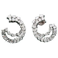 Mixed Shape 4.08 Carat Real Natural Diamond Hoop Earrings 18k White Gold