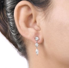 Mixed Shape Diamond Dangle Drop Earrings 14K Solid White Gold