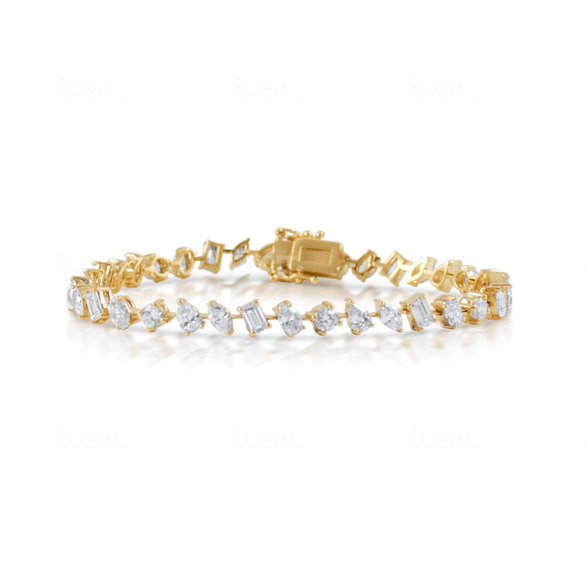 Mixed Shape Diamond Tennis Bracelet in 14K White Gold, 6.75 Carats In New Condition For Sale In New York, NY