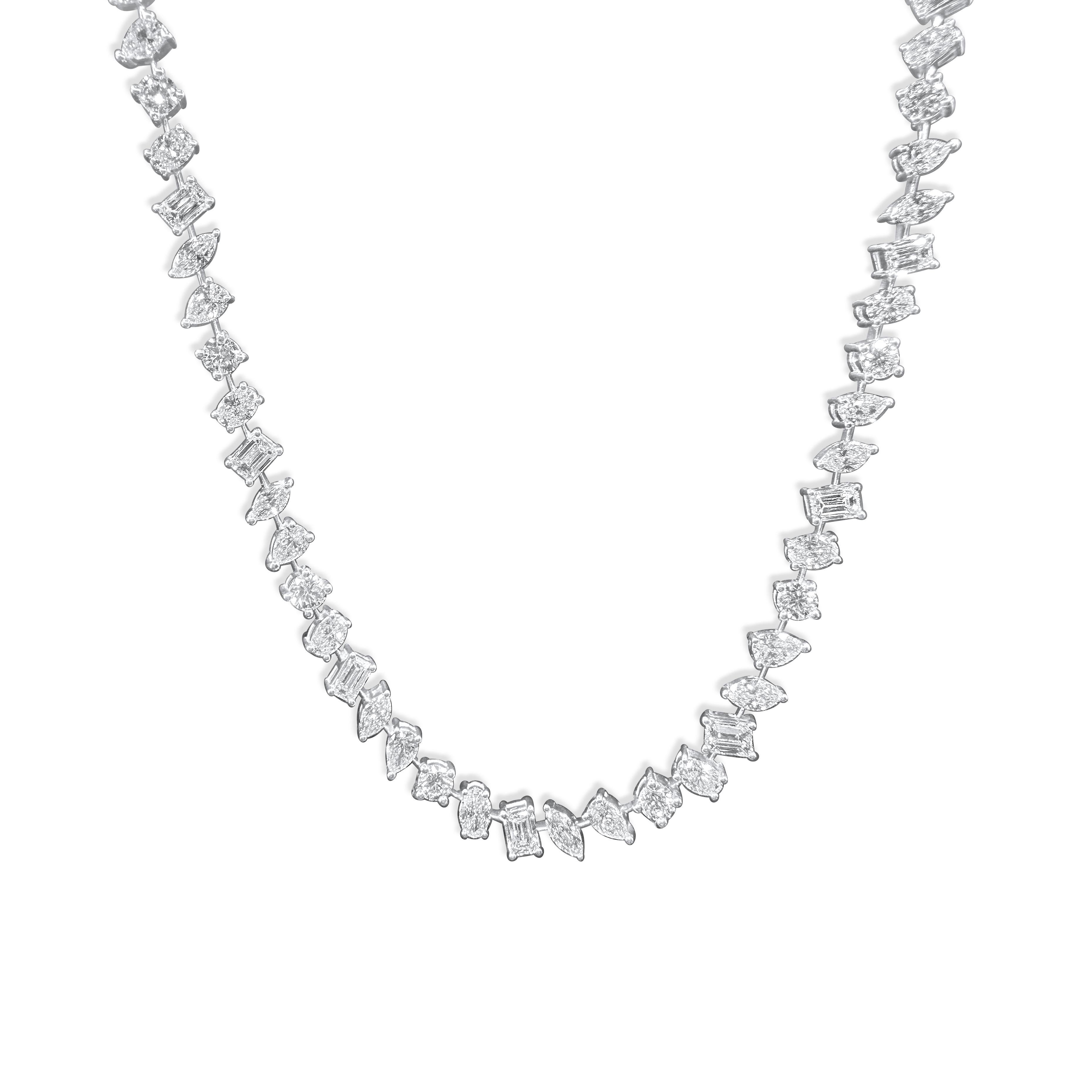Mixed Shape Diamond Tennis Bracelet in 14K White Gold, 6.75 Carats For Sale 1