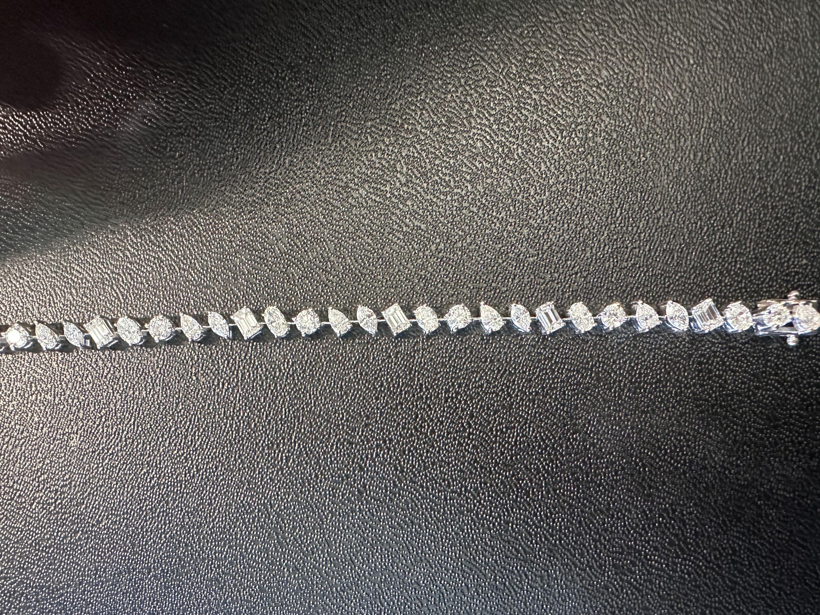 Mixed Shape Diamond Tennis Bracelet in 14K White Gold, 6.75 Carats For Sale 2