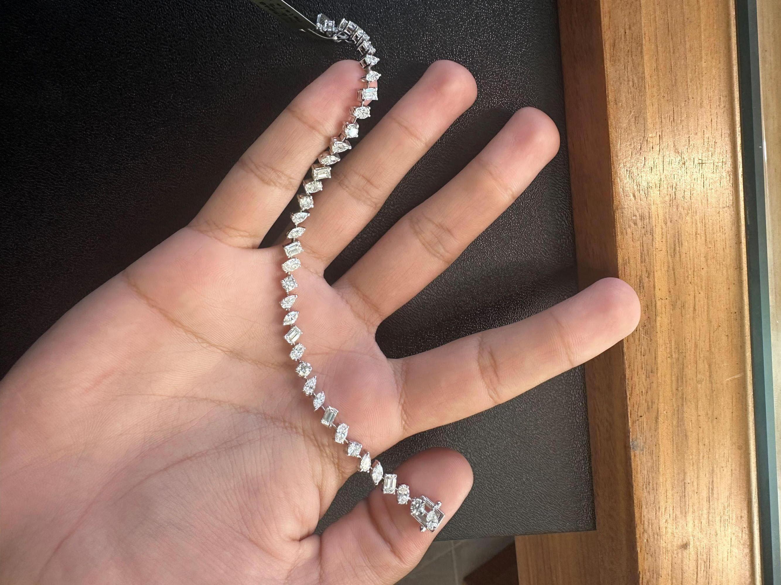 Mixed Shape Diamond Tennis Bracelet in 14K White Gold, 6.75 Carats For Sale 3