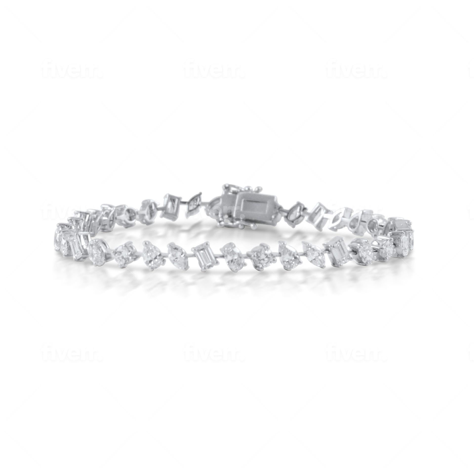 Pulsera de tenis de diamantes de formas mixtas en oro blanco de 14 quilates, 9,75 quilates Corte mixto en venta