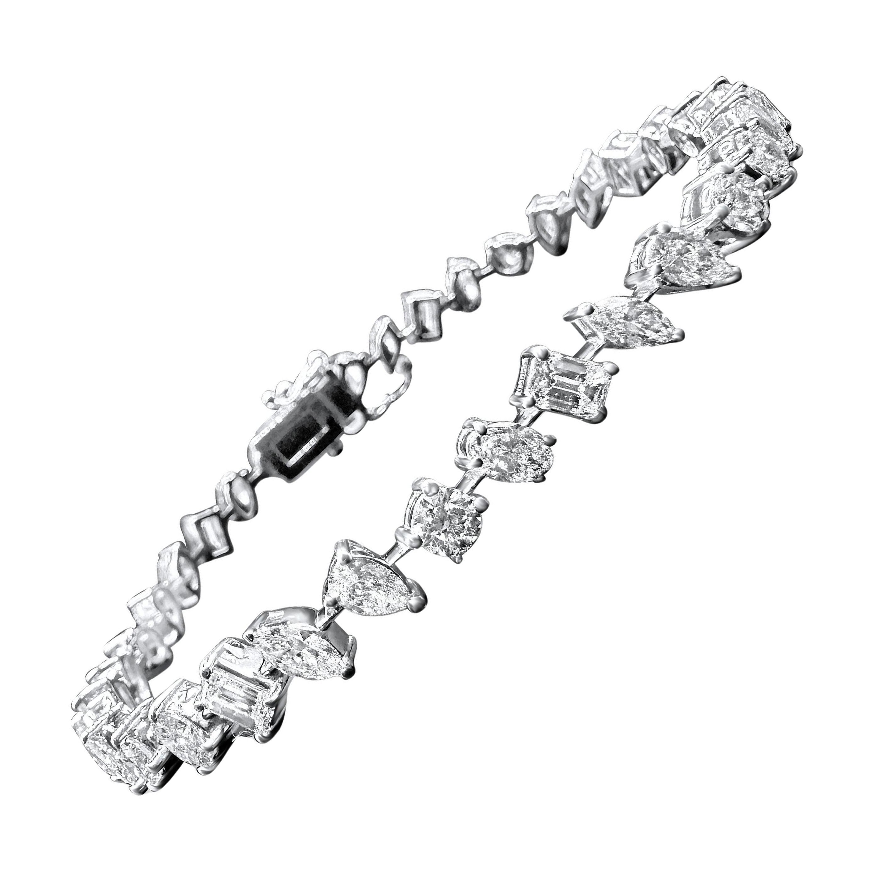 Diamant-Tennisarmband in gemischter Form aus 14K Weißgold, 9,75 Karat