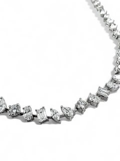 Mixed Shape Diamond Tennis Necklace in 14K White Gold, 16.51 Carats