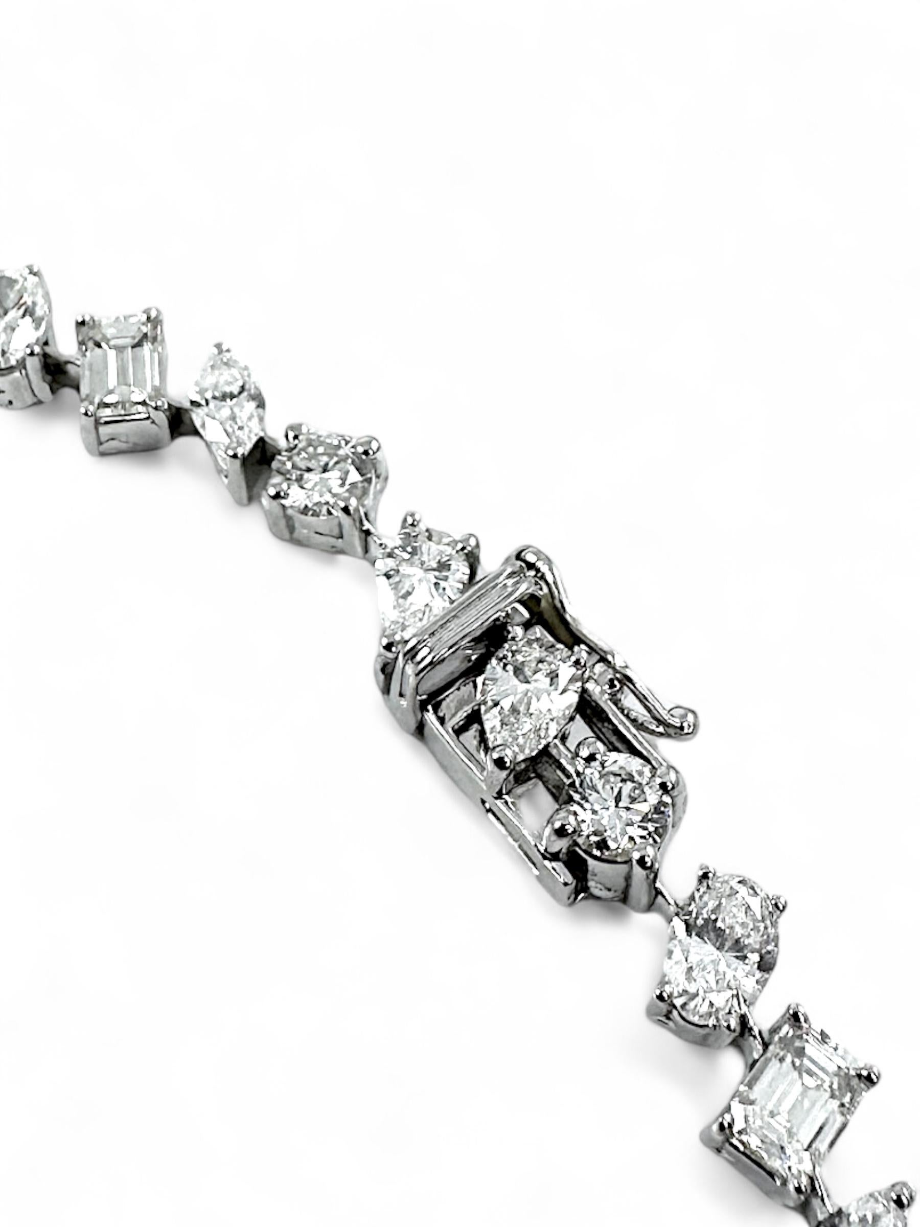 Taglio misto Collana Tennis con diamanti a forma mista in oro bianco 14K, 16,51 carati in vendita