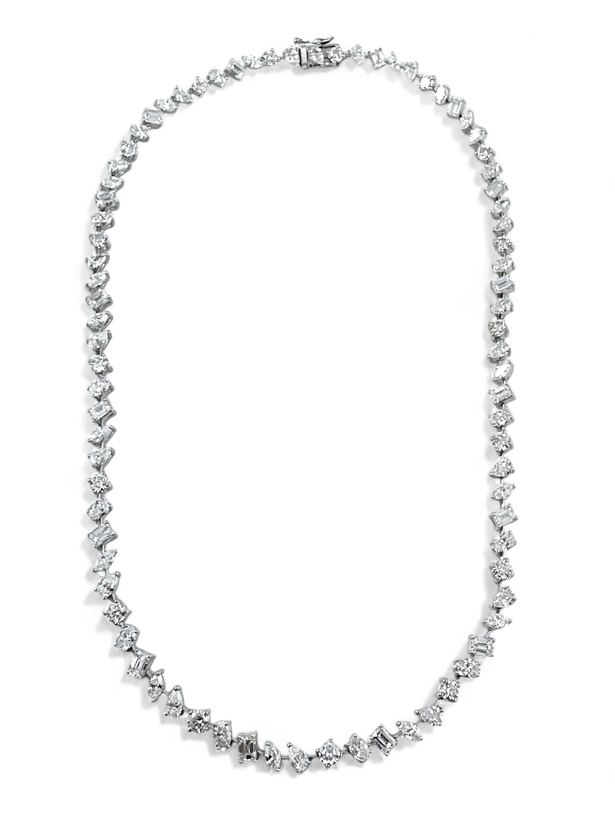 da uomo o donna Collana Tennis con diamanti a forma mista in oro bianco 14K, 16,51 carati in vendita