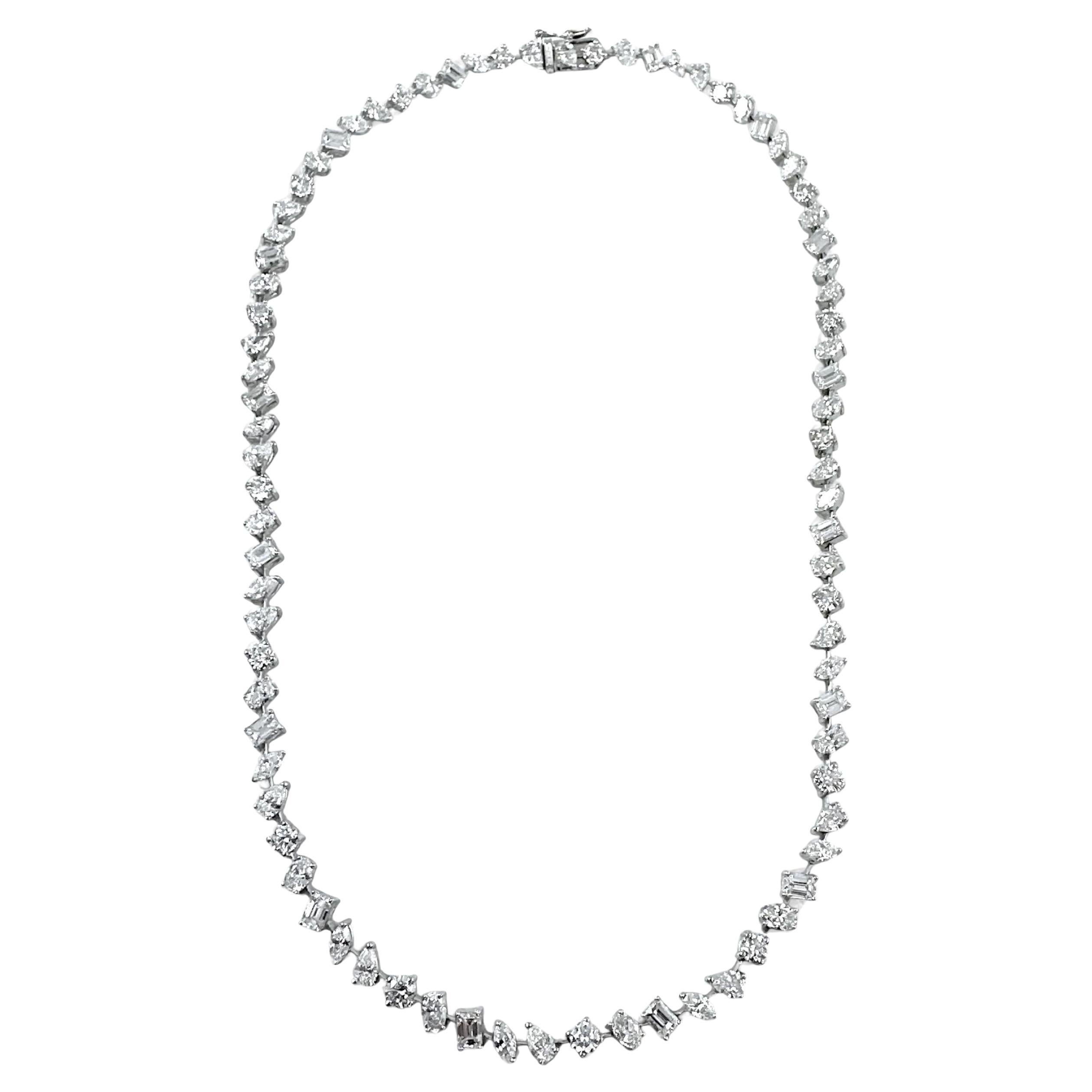 Collana Tennis con diamanti a forma mista in oro bianco 14K, 16,51 carati in vendita