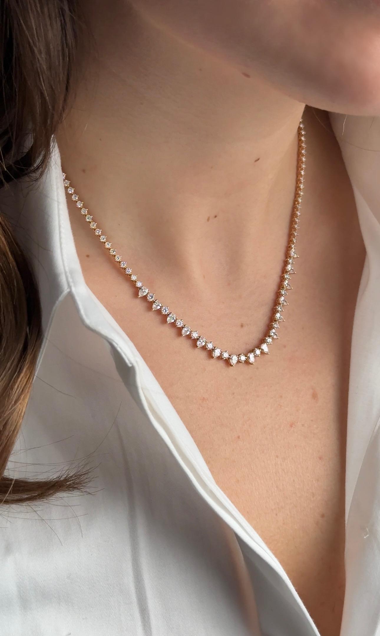 Round Cut Mixed Shape Diamond Tennis Necklace in Rose Gold