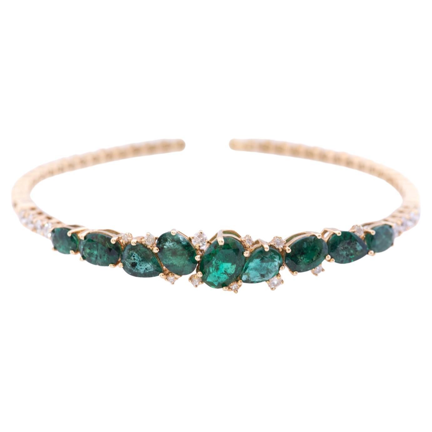 Mixed Shape Green Emerald and Diamond Bracelet For Sale