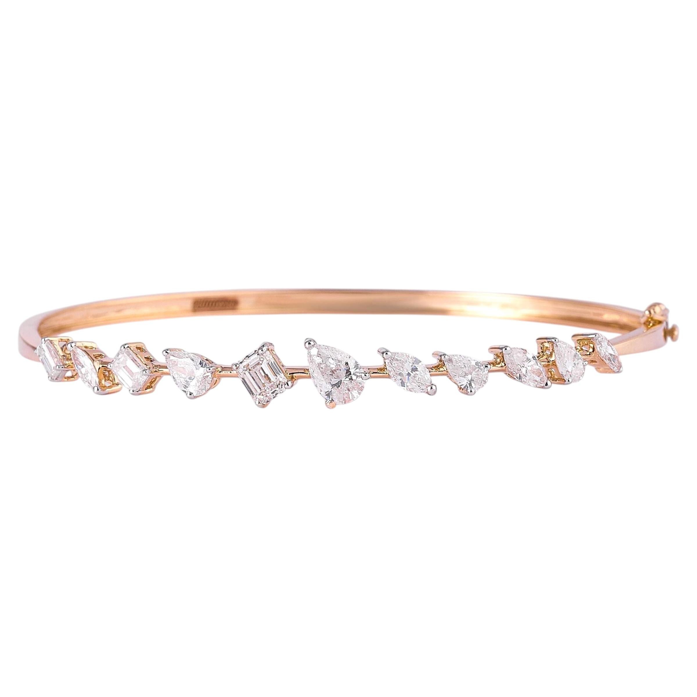 Mixed Shape Natural Diamond Statement Bracelet in 14K Solid Gold (Certified)