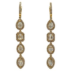 Mixed Shape White Diamond Dangle Earrings in 18K Yellow Gold