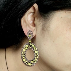 Gemischte Peridot-Ohrringe mit Diamanten aus 18k Gelbgold und Silber