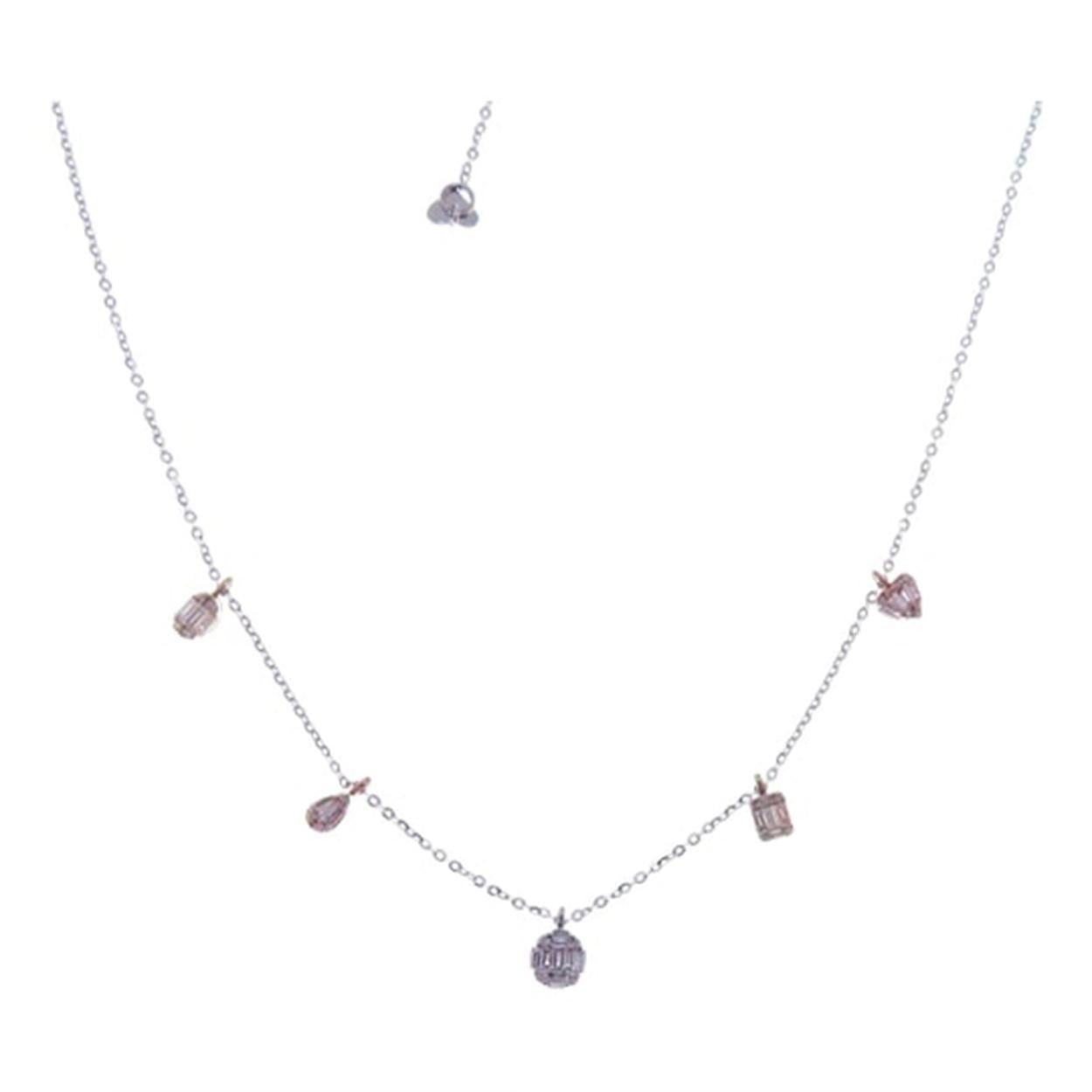 Modern Mixed Shapes Baguette Line Diamond Necklace Pendant For Sale