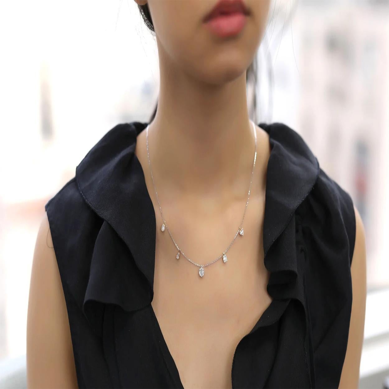 Women's Mixed Shapes Baguette Line Diamond Necklace Pendant For Sale