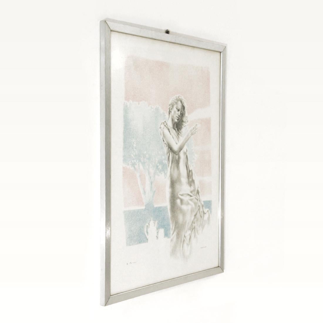 Painting executed by the master Giampaolo Parini in the 1980s.
Mixed media on paper.
Signed and dated lower right.
Brushed metal frame.
Good general conditions.

Dimensions: Length 53 cm, depth 2 cm, height 73 cm.