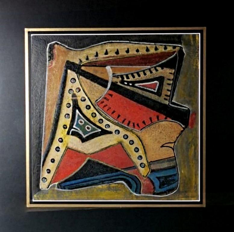 Modern Mixed Technique Russian Constructivism Picture on Cardboard For Sale