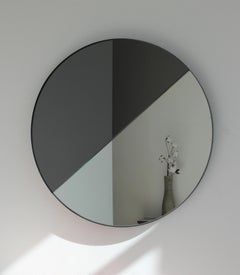 Orbis Dualis Mixed Tint Contemporary Round Mirror with Black Frame, XL