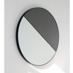 Orbis Dualis Mixed Black Tint Minimalist Round Mirror with Black Frame, Medium