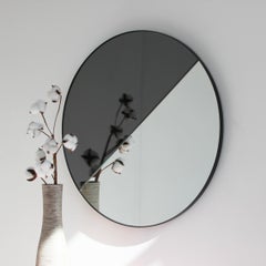 Orbis Dualis Mixed Tinted Silver Black Round Mirror with Black Frame, Regular
