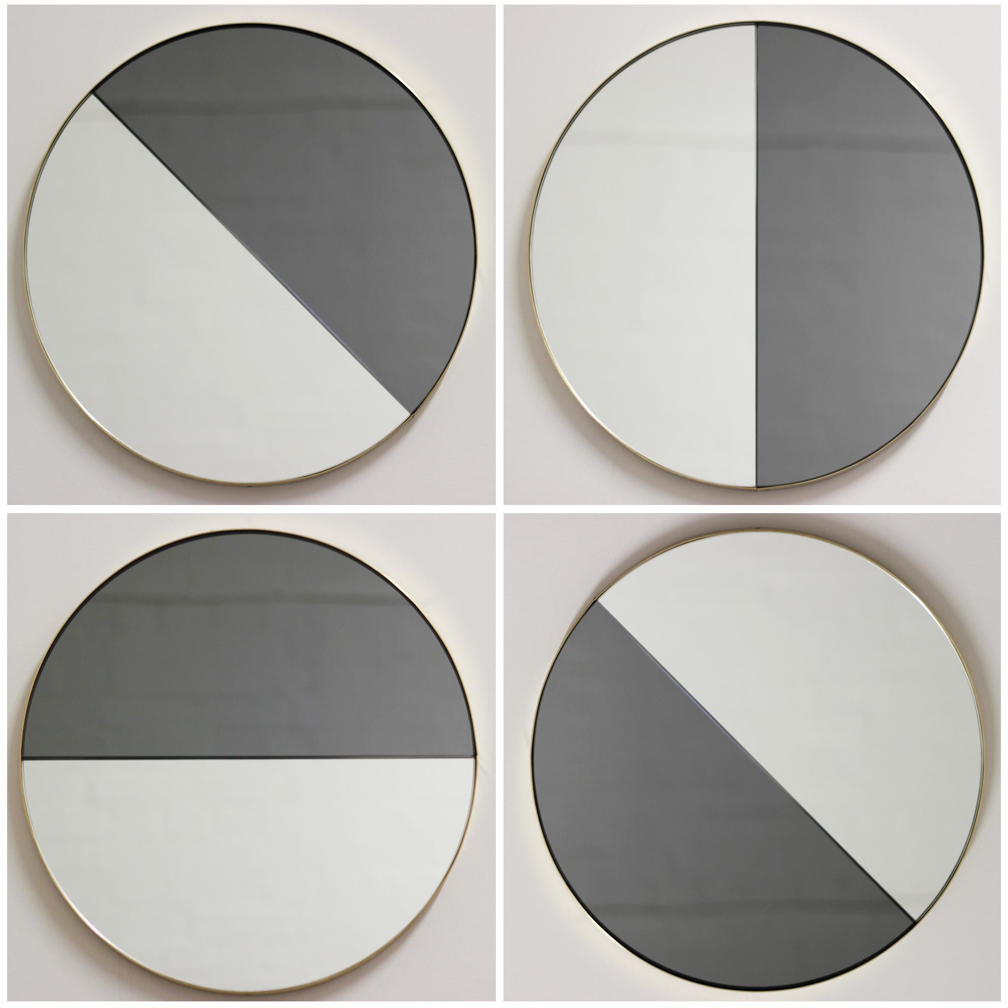 Orbis Dualis Mixed Tint Contemporary Round Mirror with Brass Frame, XL In New Condition For Sale In London, GB