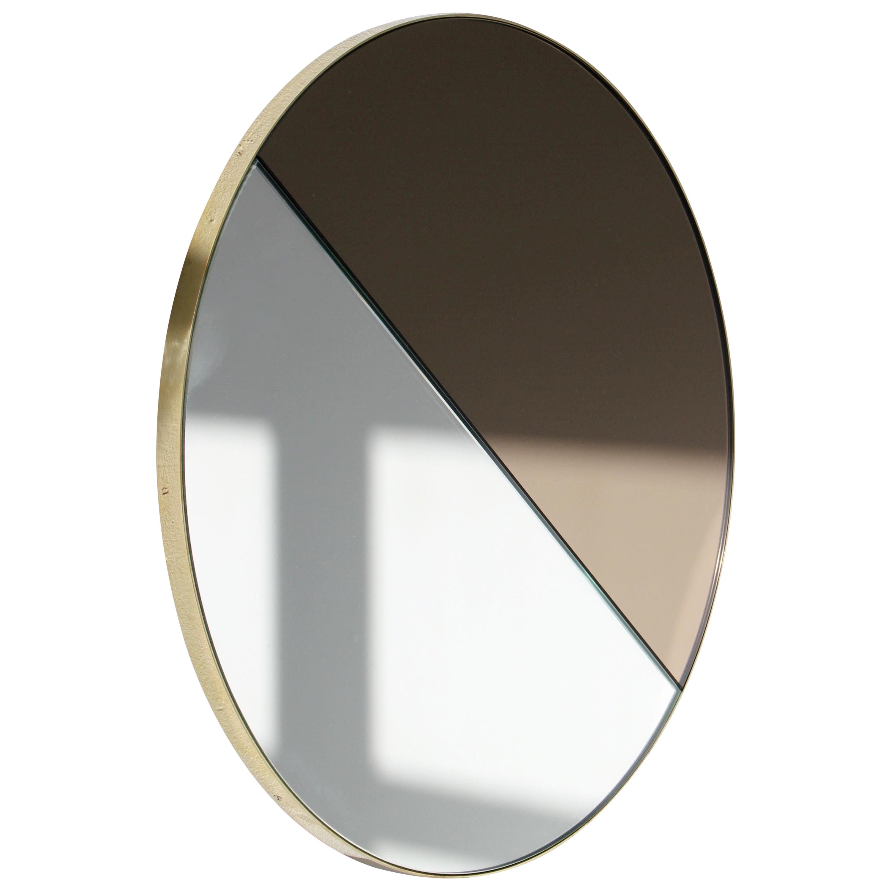 Orbis Dualis Mixed Silver + Bronze Round Mirror with Brass Frame, Medium For Sale